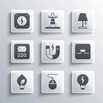 Set Computer mouse, Creative lamp light idea, Buzzer in electronic circuit,.. Stock Illustration