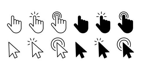 Set of computer mouse cursor and hand pointer icons for user interface design Stock Illustration
