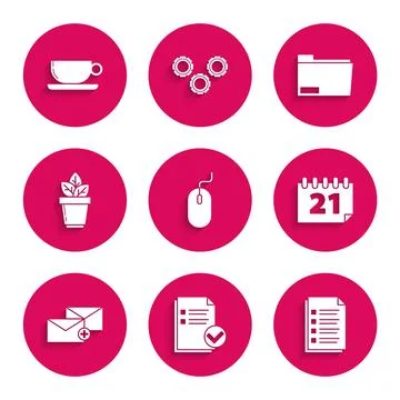 Set Computer mouse, Document and check mark, File document, Calendar, Envel.. Stock Illustration
