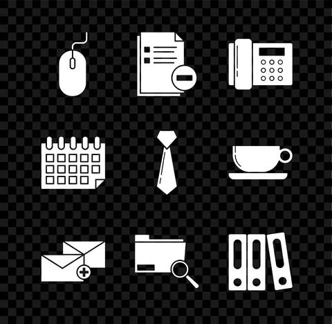 Set Computer mouse, Document with minus, Telephone, Envelope, Search concept Stock Illustration