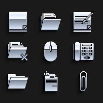 Set Computer mouse, File document and binder clip, Paper, Telephone, Document イラスト素材