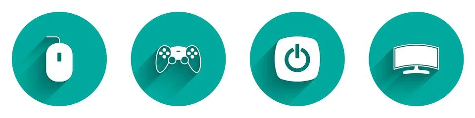 Set Computer mouse, Game controller or joystick, Power button and monitor icon Illustrazione stock