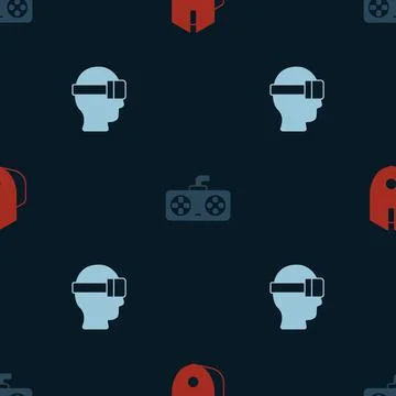 Set Computer mouse, Game controller or joystick and Virtual reality glasses on Illustrazione stock
