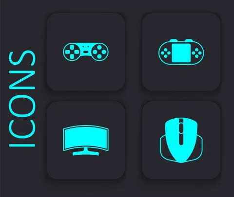 Set Computer mouse, Game controller or joystick, Portable video game console and Illustrazione stock