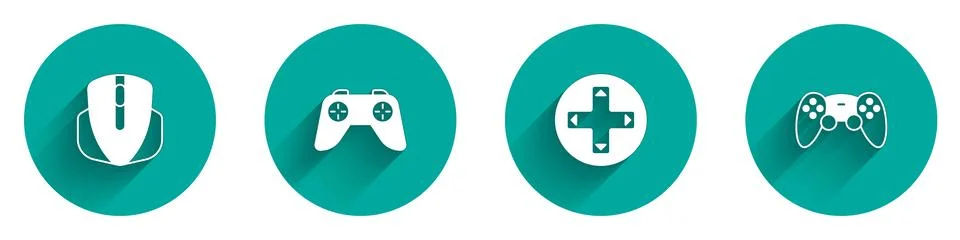 Set Computer mouse, Game controller or joystick, and icon with long shadow 스톡 일러스트