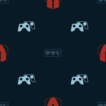 Set Computer mouse, Game life bar and controller or joystick on seamless pattern Stock Illustration