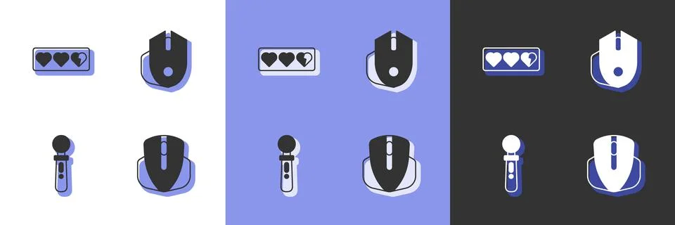 Set Computer mouse, Game life bar, VR controller game and icon. Vector Stock Illustration