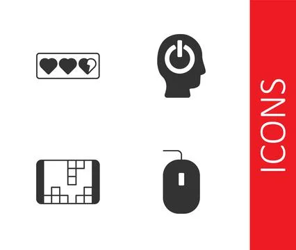 Set Computer mouse, Game life bar, Portable video game console and Power butt Ilustração Stock