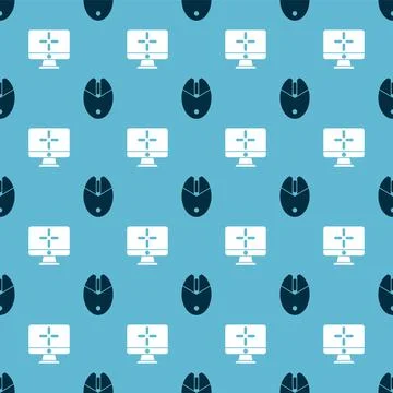 Set Computer mouse gaming and Computer monitor on seamless pattern. Vector Stock Illustration