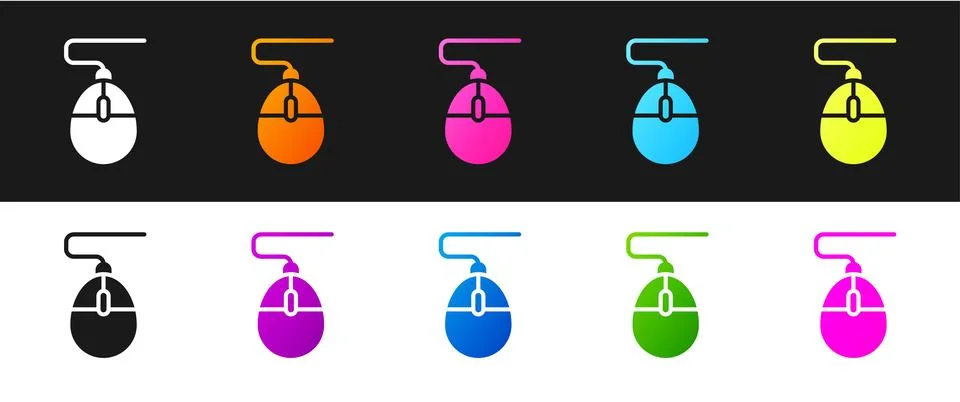 Set Computer mouse gaming icon isolated on black and white background. Optical Stock Illustration