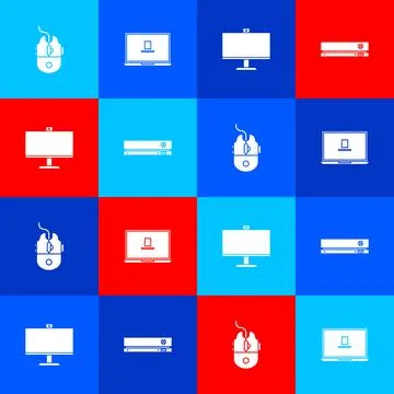 Set Computer mouse gaming, Laptop, monitor and Video game console icon. Vector Stock Illustration