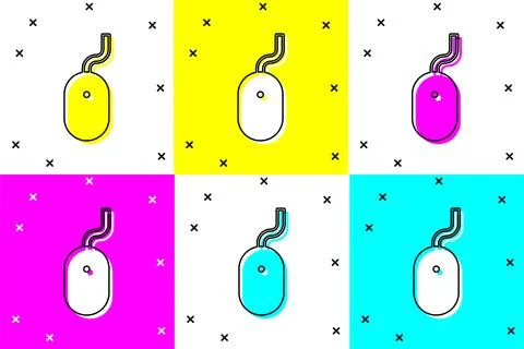 Set Computer mouse icon isolated on color background. Optical with wheel symbol Stock Illustration