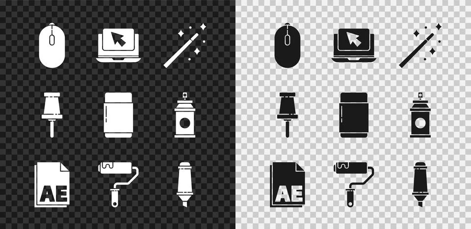 Set Computer mouse, Laptop and cursor, Magic wand, AE file document, Paint Illustrazione stock