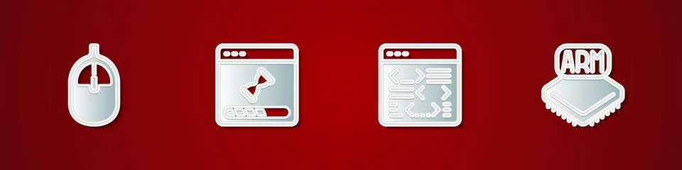 Set Computer mouse, Loading data window, Software and Processor icon. Vector Stock Illustration