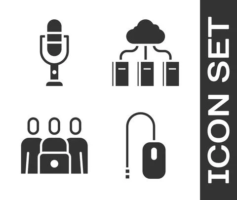 Set Computer mouse, Microphone, Online class and Cloud or online library icon Stock Illustration
