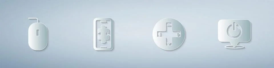 Set Computer mouse, Mobile gaming, Game controller or joystick and Power button 스톡 일러스트