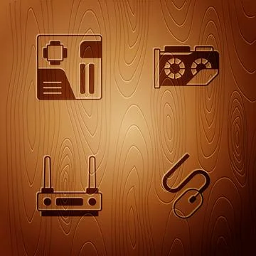 Set Computer mouse, Motherboard digital chip, Router and wi-fi signal and Video イラスト素材