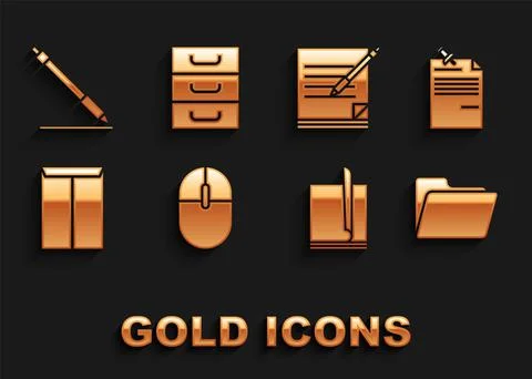 Set Computer mouse, Note paper with pinned pushbutton, Document folder, File Illustrazione stock