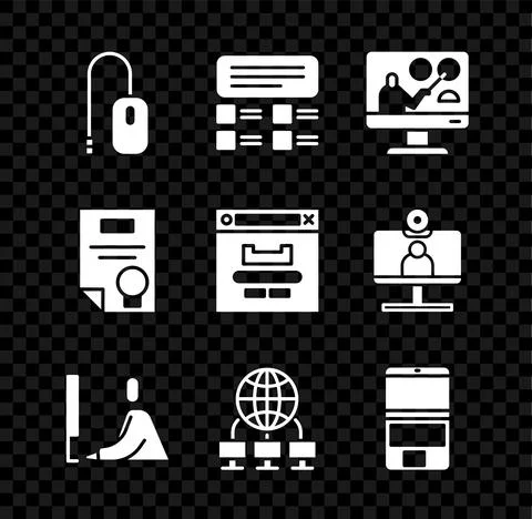 Set Computer mouse, Online quiz, test, survey, education, Student working laptop 스톡 일러스트