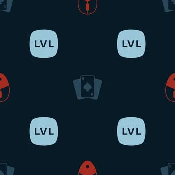Set Computer mouse, Playing cards and Level game on seamless pattern. Vector Stock Illustration