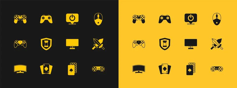 Set Computer mouse, Playing cards, monitor, Chess shield, Power button, Gam.. 스톡 일러스트