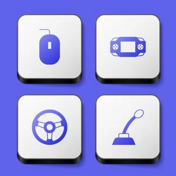 Set Computer mouse, Portable video game console, Racing simulator and Microphone Stock-Illustration