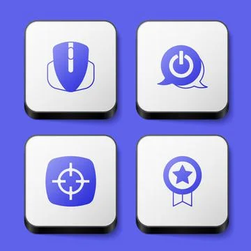 Set Computer mouse, Power button, Target sport and Game rating with medal icon Illustrazione stock