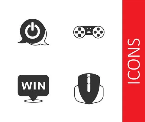 Set Computer mouse, Power button, Medal and Game controller or joystick icon Illustrazione stock