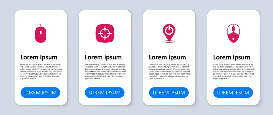 Set Computer mouse, Power button, Target sport and . Business infographic Illustrazione stock