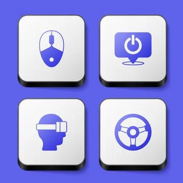 Set Computer mouse, Power button, Virtual reality glasses and Racing simulator Stock Illustration