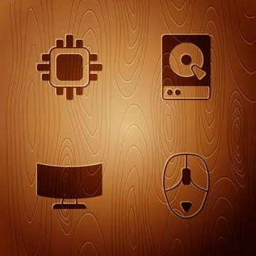 Set Computer mouse, Processor with CPU, monitor screen and Hard disk drive HDD Stockillustratie