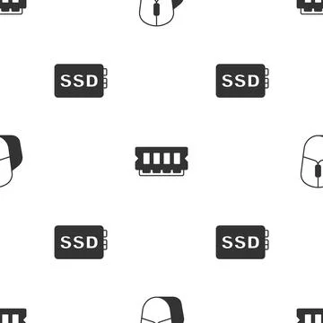 Set Computer mouse, RAM, random access memory and SSD card on seamless pattern イラスト素材