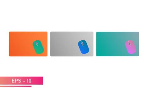 Set, Computer mouse, rectangular shape in different colors on mouse pads. On a Stock Illustration