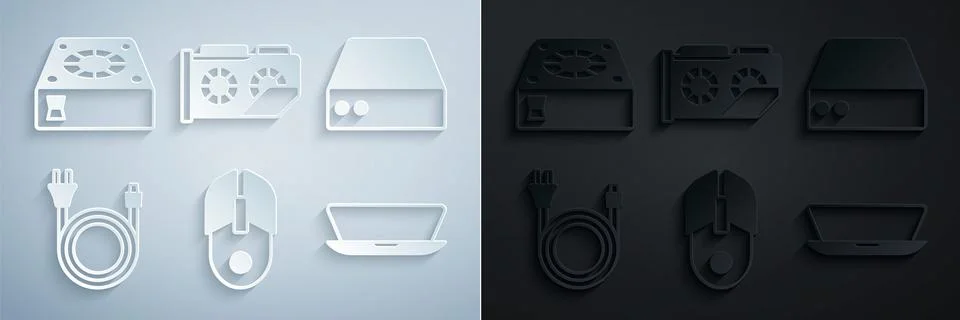 Set Computer mouse, Server, Data, Web Hosting, Electric plug, Laptop, Video Illustrazione stock