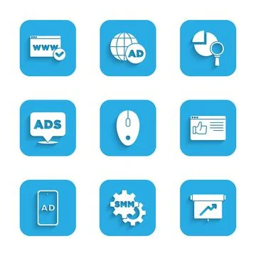 Set Computer mouse, Social media marketing, Board with graph chart, Browser 스톡 일러스트