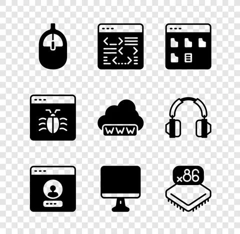 Set Computer mouse, Software, Browser files, Create account screen, monitor Stock Illustration