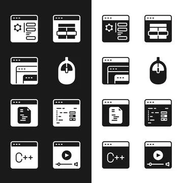 Set Computer mouse, Software, Browser setting, MySQL code, Online play video and Stock Illustration