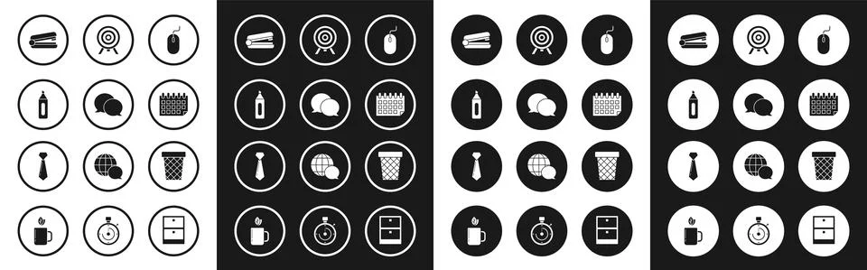 Set Computer mouse, Speech bubble chat, Marker pen, Office stapler, Calendar 스톡 일러스트