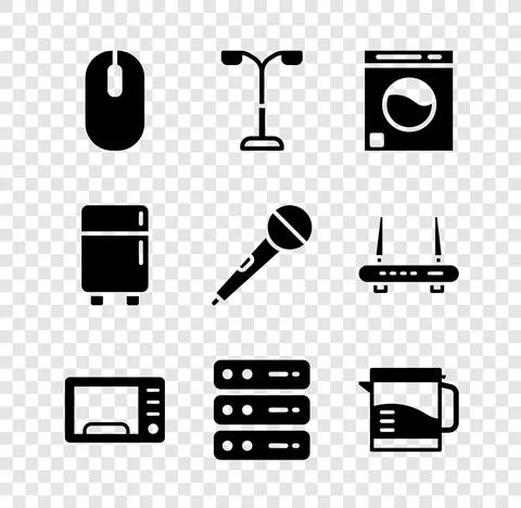 Set Computer mouse, Street light, Washer, Microwave oven, Server, Data, Web Stock Illustration