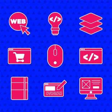 Set Computer mouse, UI or UX design, Front end development, Sketchbook album 스톡 일러스트