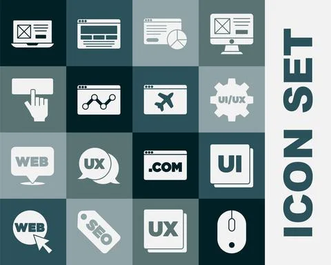 Set Computer mouse, UI or UX design, Website statistic, Keyboard, and template Illustrazione stock