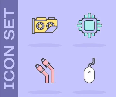 Set Computer mouse, Video graphic card, LAN cable network internet and Processor イラスト素材