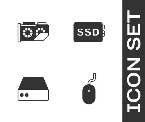 Set Computer mouse, Video graphic card, Server, Data, Web Hosting and SSD icon Stock-Illustration