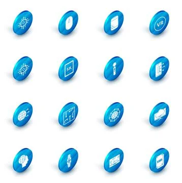 Set Computer mouse, Voice assistant, Virtual reality, Processor, Global イラスト素材