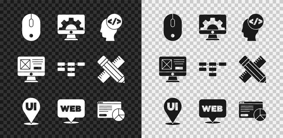 Set Computer mouse, Web development, Front end, UI or UX design, and graphi.. Illustrazione stock