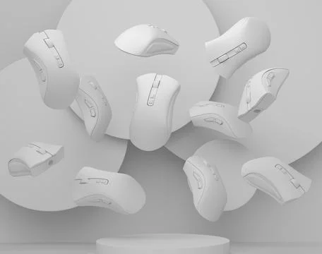 Set of computer mouses from gamer workspace on monochrome podium イラスト素材