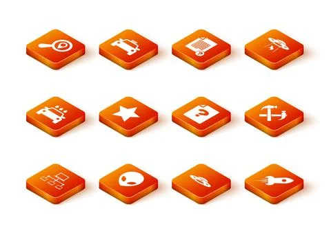 Set Computer network, Alien, Car wash, Star, UFO flying spaceship and Unknown Stock Illustration