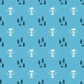 Set Computer network and Robot on seamless pattern. Vector Illustrazione stock