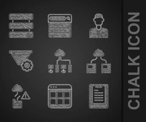 Set Computer network, Browser files, Server, Data report, Cloud technology data Stock Illustration