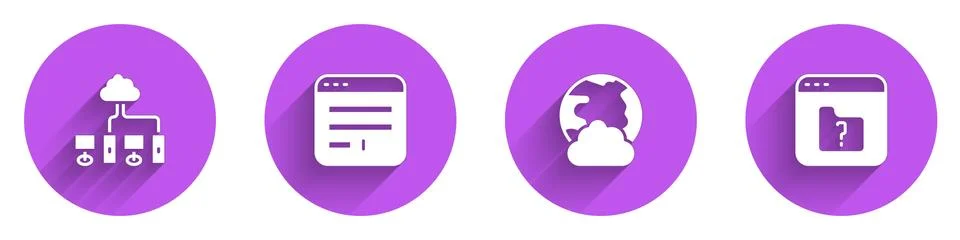 Set Computer network, Browser window, Social and File missing icon with long 库存插图